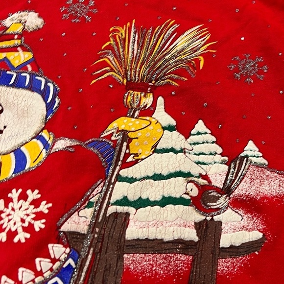 Vintage 1980s Snowman Christmas Holiday Time 80s Crewneck Sweatshirt - Picture 3 of 8